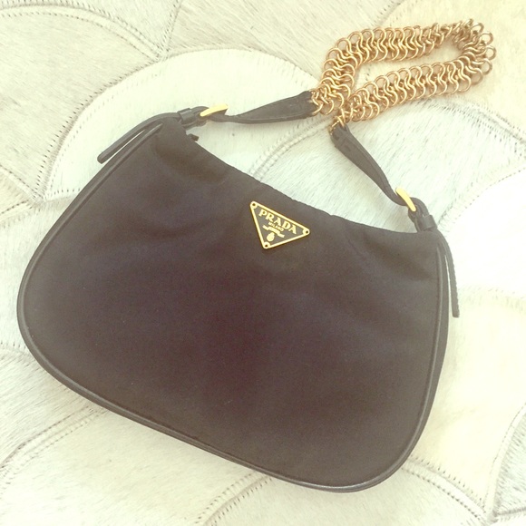 Prada Handbags - Nylon Prada Evening Bag with Gold Chain Detail